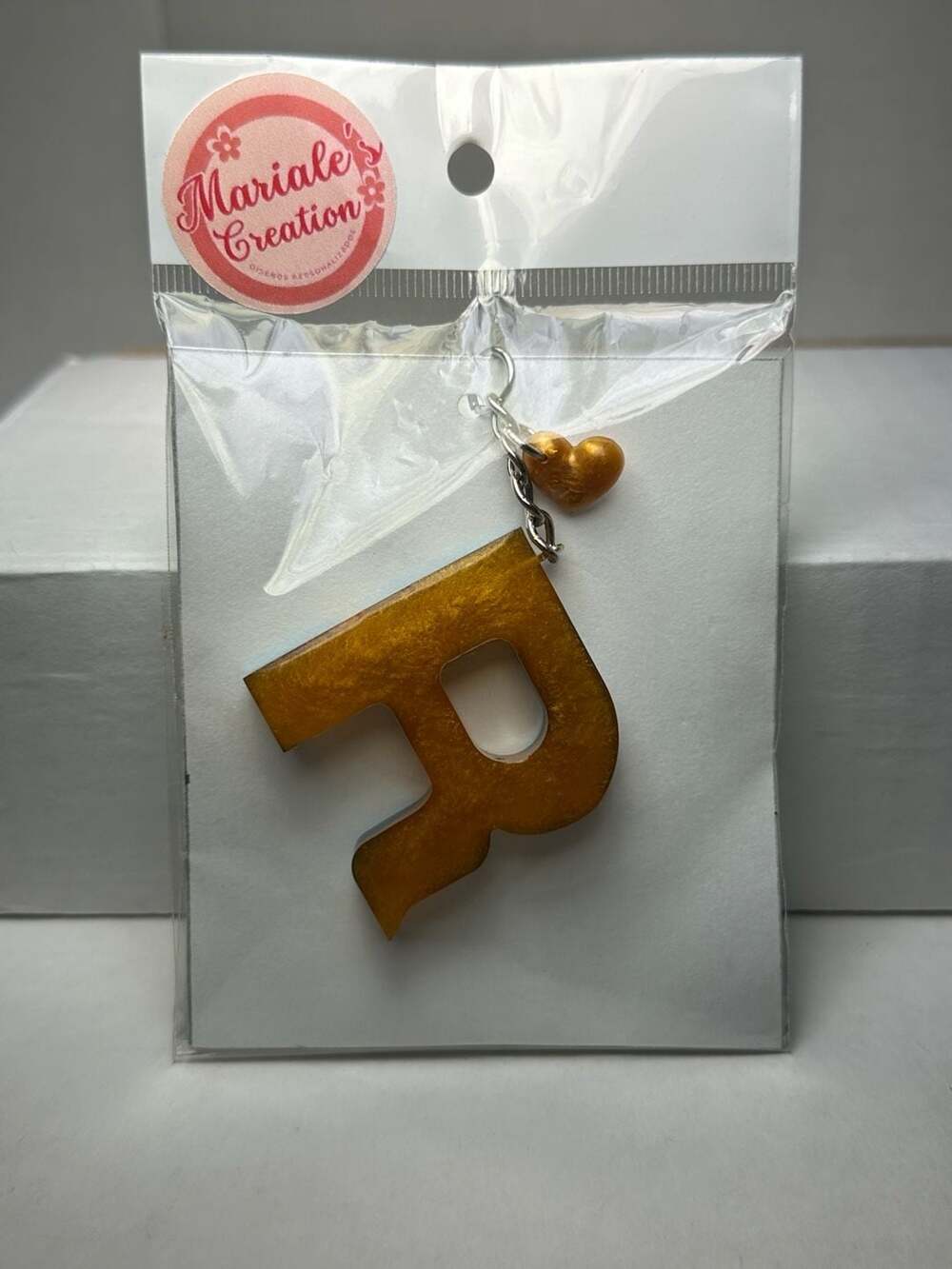 Mariale's Creation Handmade Resin Initial Letter R Keychain with Heart Charm